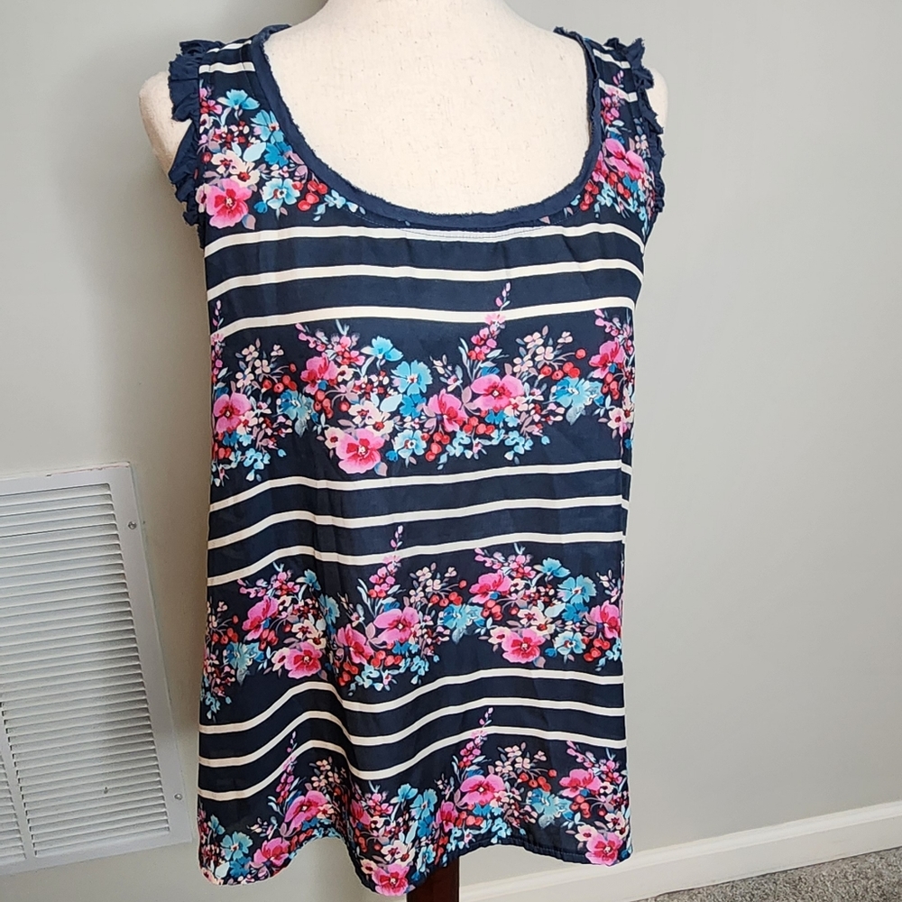 LC Lauren Conrad Racerback Top Blue Striped Size Large